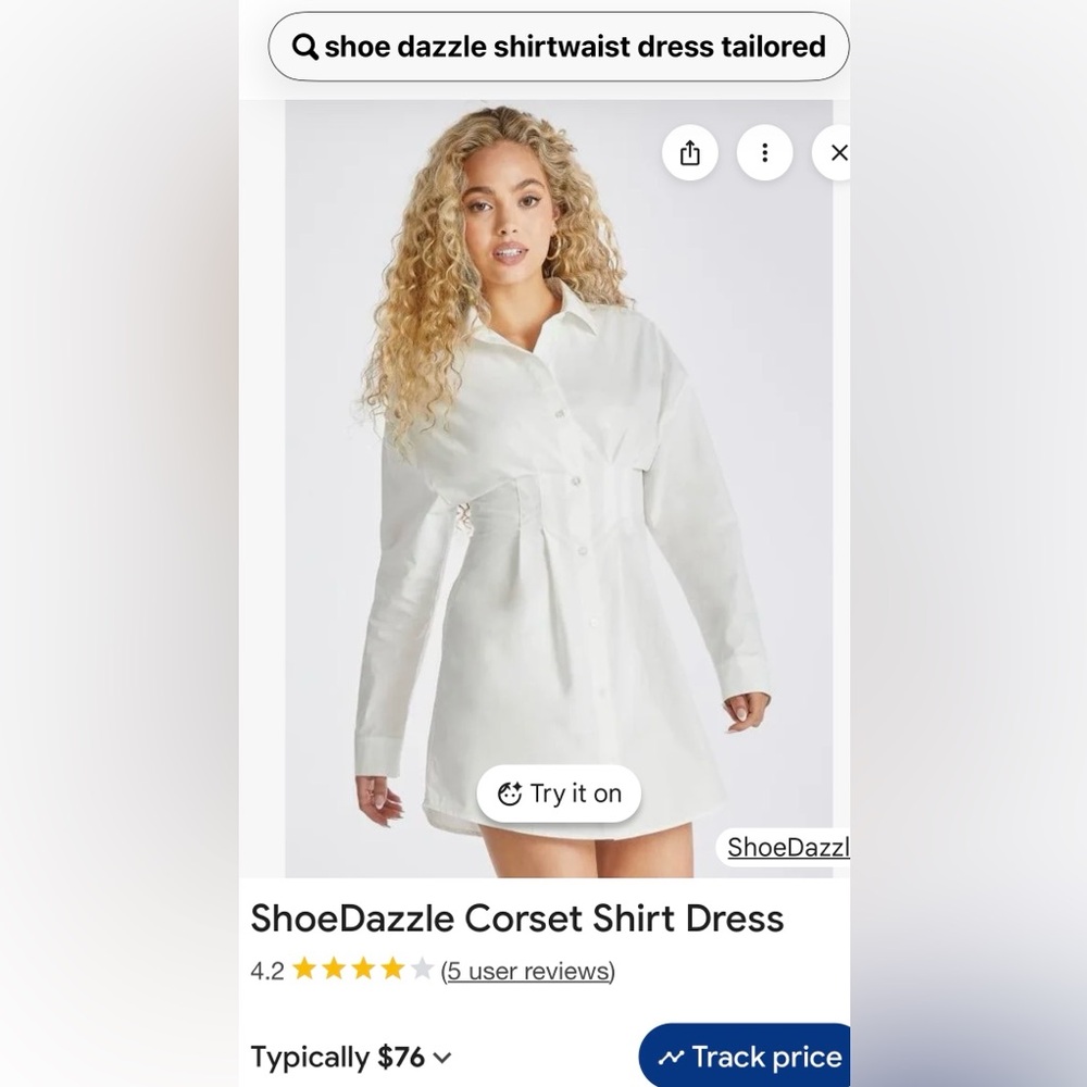 Shoe Dazzle Corset style Crisp White Shirt Dress